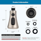 Hibbent Pull Down Kitchen Faucet Head Replacement, 3-Function Kitchen Faucet Head Sink Spray Nozzle with 15 Adapters Compatible with Moen, American Standard, Delta, Kohler Faucets, Brushed Nickel