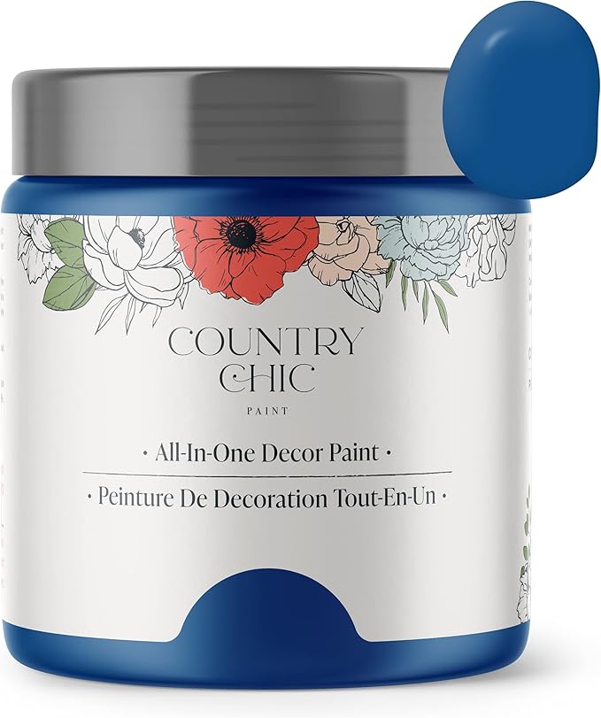 Country Chic All-in-One Chalk Paint for Furniture, Cabinets, Home Decor, Eco-Friendly, Matte Finish, Built-In Primer & Top Coat for Wood, Metal - Bling Bling (Royal Blue) - Pint 16 oz (475 ml)