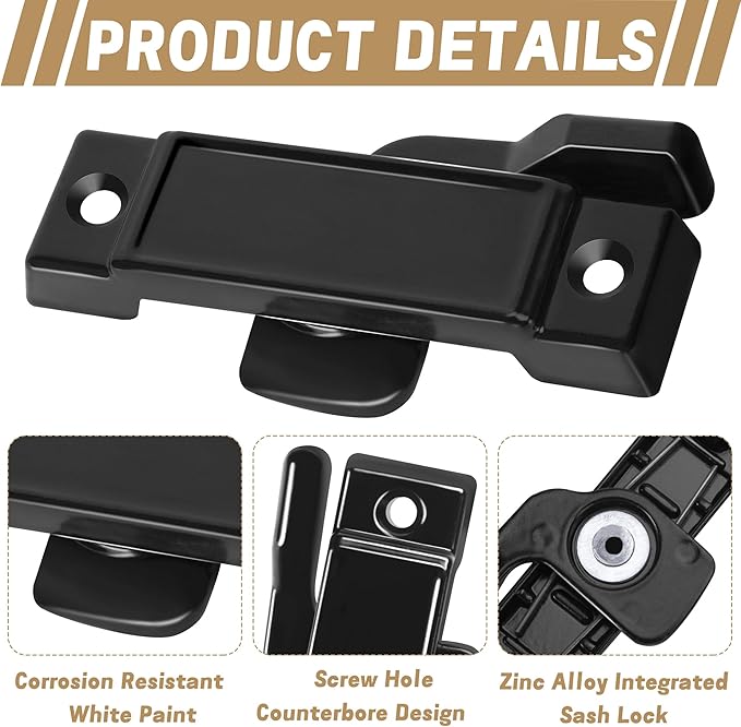 4 Pcs F2590 Windows Replacement Sash Lock-2-1/4'' Mounting Hole Centers Sash Lock with Screws-Black Sash Lock for Vertical Sliding Windows Double Hung Windows