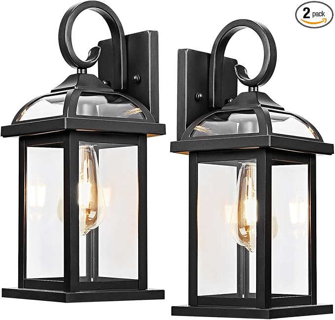 Black Exterior Light Fixtures 2-Pack, Anti-Rust Aluminum Outdoor Wall Lights for House Porch Lights IP65 Waterproof Clear Glass Outdoor Sconces Wall Mount Wall Lanterns, Matte Black