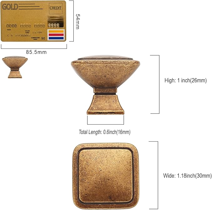 10 Pack Vintage Antique Brass Kitchen Cabinet Knobs Single Hole Cabinet Handles Hardware Drawer Pulls Knobs for Cupboard