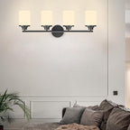 Modern Bathroom Vanity Light Fixture, 4-Light Sconces with Frosted Glass, Matte Black