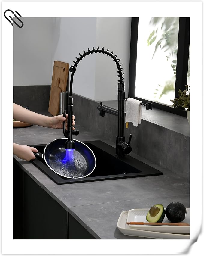 Fapully Commercial Single Handle Pull Down Sprayer Oil Rubbed Bronze Kitchen Faucet, Kitchen Sink Faucet with LED Light