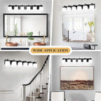 6-Light Black Bathroom Light Fixtures, E26 Base Vanity Lights for Bathroom Mirror Lamp with Milky White Square Glass Shade, Modern Wall Sconce Light Kitchen Light Fixtures Led Vanity