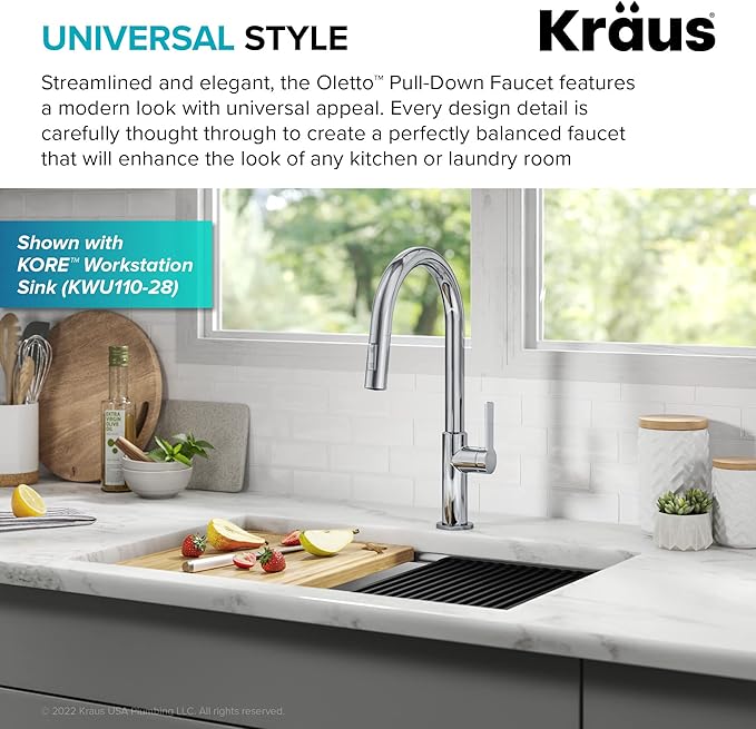 KRAUS Oletto Single Handle Pull Down Kitchen Faucet in Chrome, KPF-2820CH