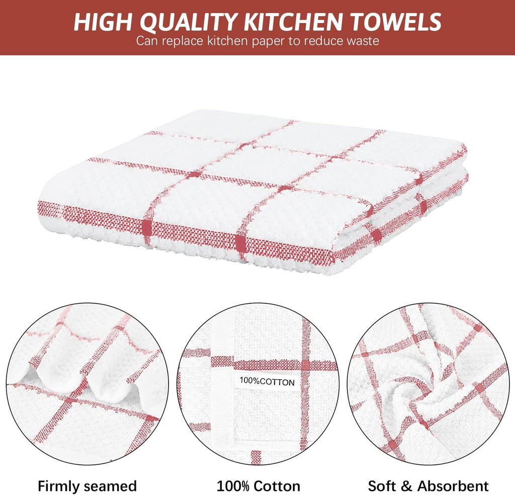 Nialnant 8 Pack Dish Cloths for Washing Dishes, 100% Cotton Reusable Cleaning Rag, Quick Drying Dish Towels for Kitchen, 12x12 Inches, Red Plaid