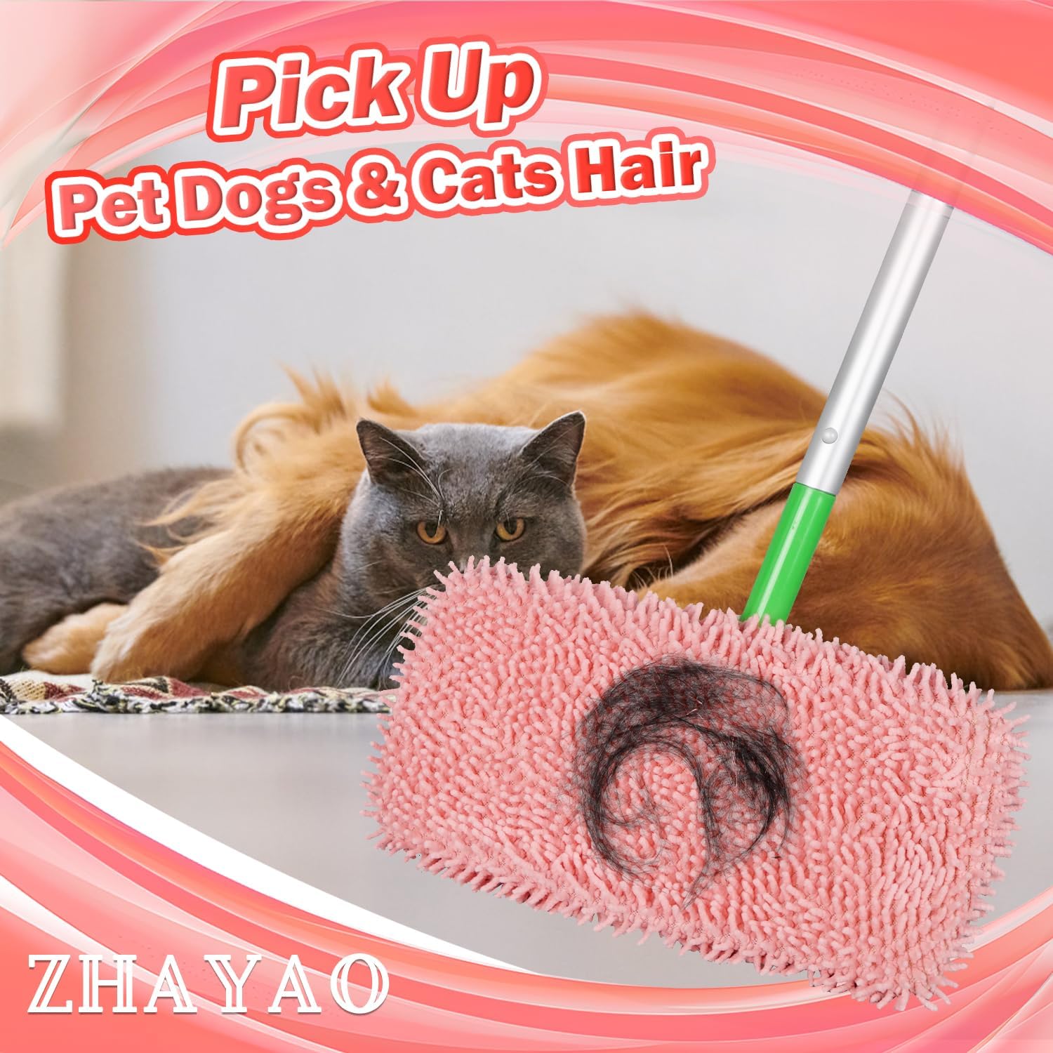 Reusable 100% Coral Fleece Mop Pads Compatible with Swiffer Sweeper Mop, Pink, Wet and Dry Flat mop Cover, 3 Pack Washable Mop Pads for Surface/Hardwood Floor Cleaning (Mop is Not Included)