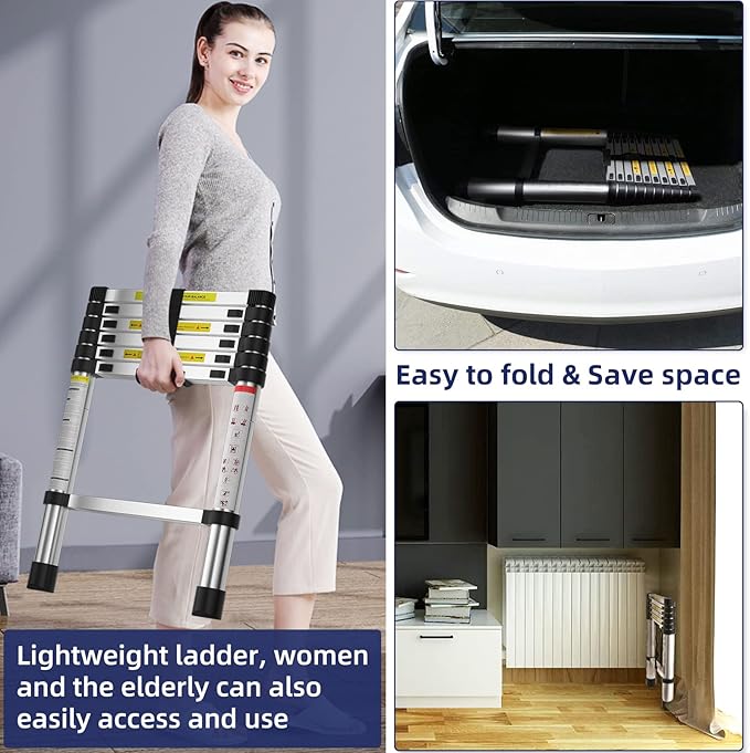 6.6 FT Extension Ladders, Lightweight Collapsible Ladders, Aluminum Telescoping Ladders for Home, Folding Telescoping Ladder for RV, Attic, Daily Use at Home, Capacity 330 lbs…