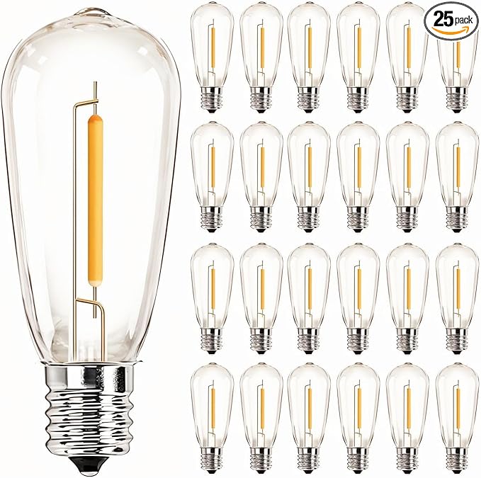 25 Pack ST40 Vintage LED Edison Bulbs Dimmable, Shatterproof 0.6W Energy Efficient E17 LED Replacement Bulbs for Outdoor String Lights, E17/C9 Intermediate Base Bulb Waterproof, Warm White 2700K