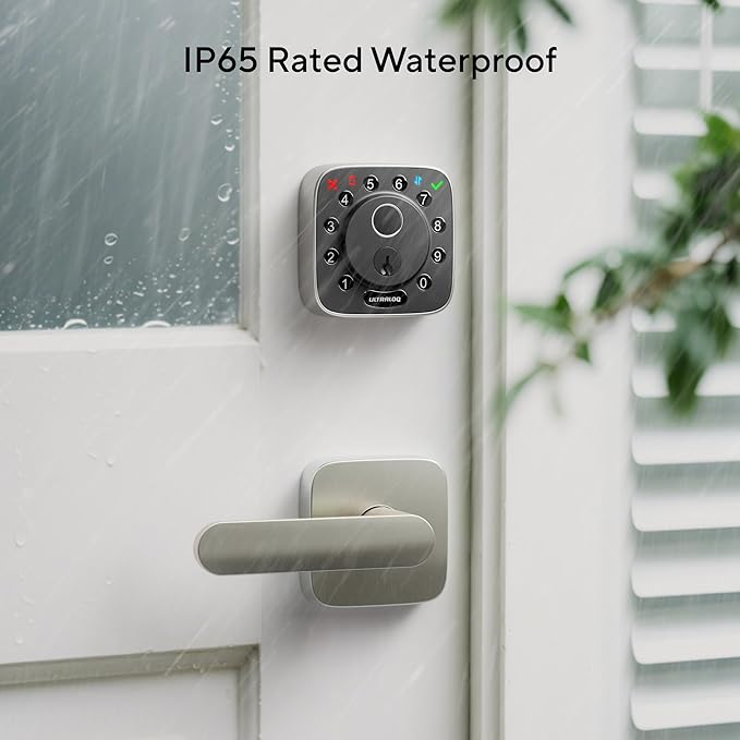 ULTRALOQ Passage Lever Door Handle, Reversible Handle No Lock for Interior or Exterior Door, Closet, Hallway, Adjustable Latch Backset, IP65 Waterproof, Satin Nickel, Zinc Alloy