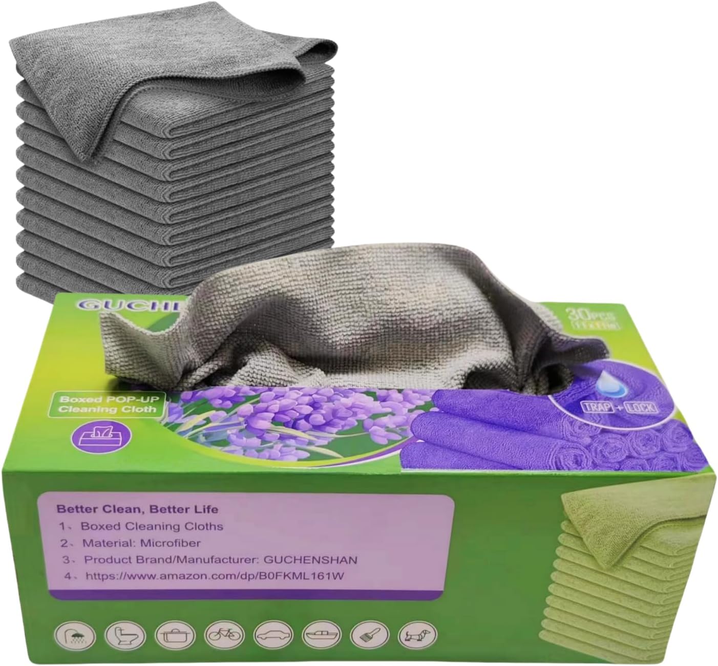 11x11 Inch Slim Microfiber Cleaning Cloths, 30-Pack - Flexible for Tight Spaces (Car Vents/Glass Edges), Lightweight & Scratch-Free, Washable for Kitchen/Bathroom/Car (Grey)