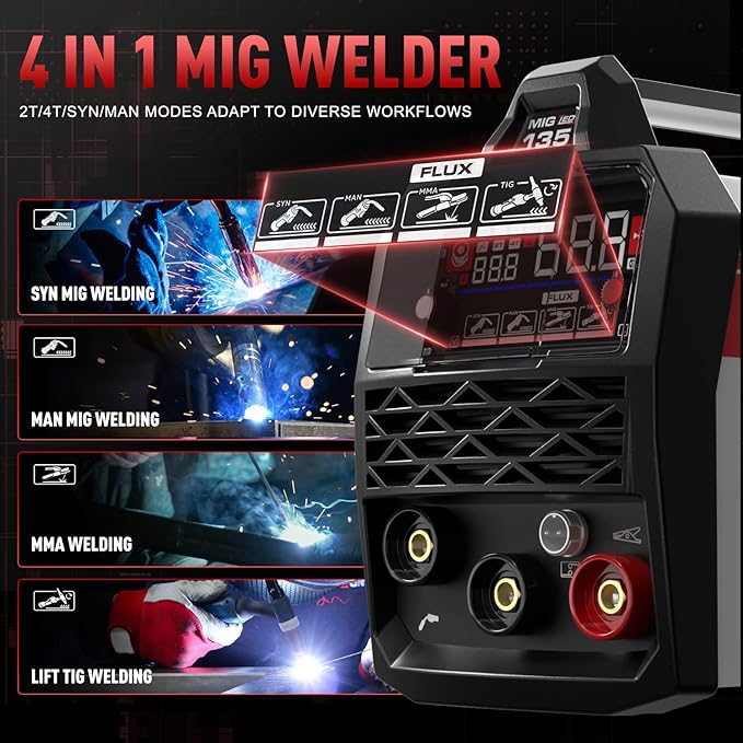 ANDELI 135Amp MIG Welder 110V/220V Dual Voltage, Portable Gasless Welder Flux MIG/Lift Tig/Stick 3-in-1 Multiprocess Welder LED Digital Display Welding Machine IGBT Inverter Welder