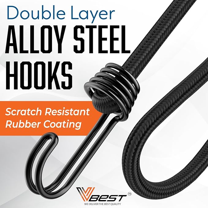 6 Pieces Bungee Cords with Hooks 24 Inch - Heavy Duty Outdoor Black Bungie Cords UV & Weather Resistant - 6 Pack Strong Bungy Cord Set