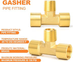 GASHER 2PCS Metals Brass Pipe Fitting Barstock Male Branch Tee T Adapter 1/4" Female x 1/4" NPT Female x 1/4" NPT Male