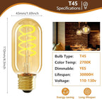 E26 LED Bulbs， 4W Equivalent 40 watt,Vintage Edison Bulbs, Warm White 2700K Amber E26 Edison Bulbs dimmable, Tubular T45 LED Light Bulb, AC120V, 400lm, CR90+,Gold Glass, Pack of 4