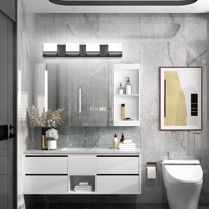 Tipace Dimmable Black LED Vanity Light for Bathroom Up and Down 4 Lights Black Modern Bathroom Wall Light Fixtures Over Mirror(White Light 6000K)