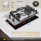 12 Inch Gas Cooktop, Propane Stove Top with 2 ITALY SABAF Sealed Burners 18,000BTU, NG/LPG Convertible Built-in Stainless Steel Stovetop with Thermocouple Protection for Rvs Kitchen Outdoor