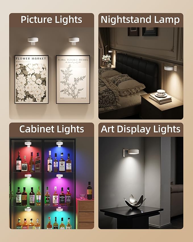 EZVALO Picture Lights for Wall, 2000mAh Rechargeable Battery Magnetic Poster Lights with 3 Color Temps & 12 RGB, Remote Dimmable Timer Painting Light, Wall Decor Light for Art Display, Frame (3 Pack)