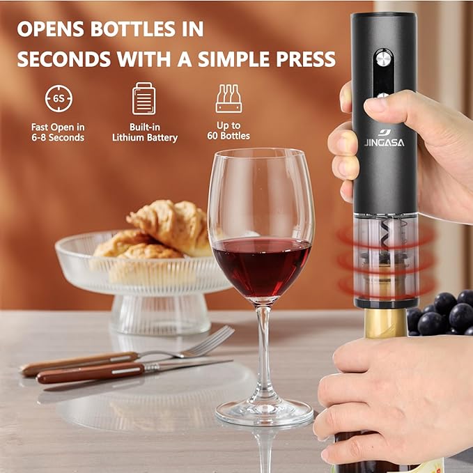 Electric Wine Opener Set – Rechargeable Wine Bottle Opener Kit with Foil Cutter, Vacuum Stoppers, and Wine Pourer – Best Wine Gift Set, Fancy Wine Opener for Wine Lovers and Parties
