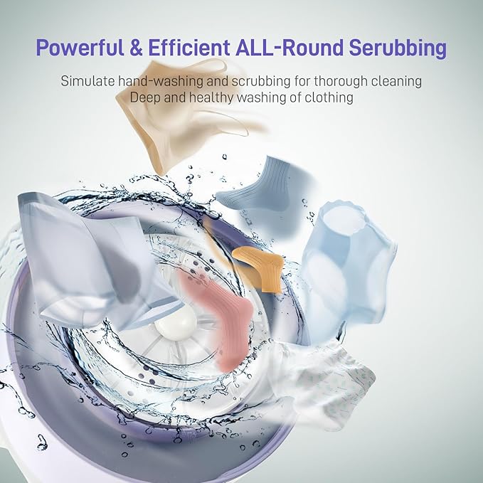 Portable Mini Washing Machine | Compact Deep Cleans Underwear, Baby Clothes, Small Laundry | Lightweight for Apartment, Dorm, Hotel, Travel & Camping | Quiet Energy-Efficient（Purple）