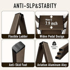 2 Step Ladder,Aluminum Folding Step Stool for Adults,Step Ladder with Wide Anti-Slip Pedal,330 lbs Capacity for Home,Office,Kitchen,Library(Walnut)