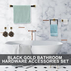 Gisafai 15 Pcs Bathroom Hardware Accessories Set 23.6 Inch Bath Towel Bar Kit Stainless Steel Bathroom Hardware Set Towel Racks Ring Hooks Paper Holder for Wall Mounted (Black Gold)
