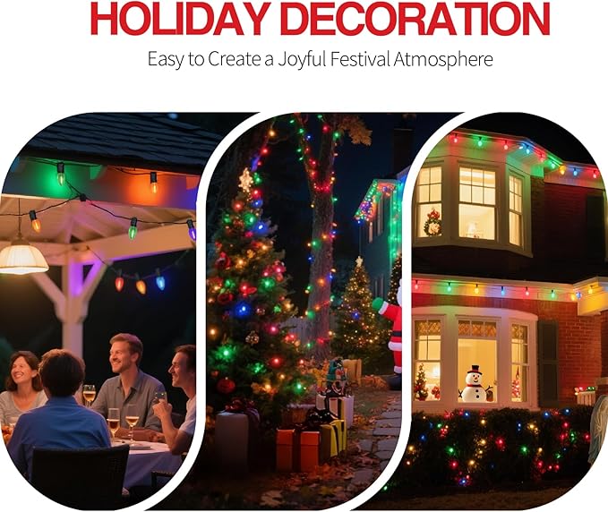 C7 Replacement Bulbs, Christmas Lights Bulbs, 0.6W Multi-Color Clear LED Light Bulbs, Colorful Light for Xmas Tree Patio Prom Indoor Outdoor String Lights Decor, E12 Candelabra Base-10 Pack