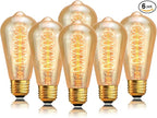 Edison Light Bulb 60W 6 Pack, ST64 Vintage E26 Incandescent Light Bulbs, 2200K Warm Dimmable Amber Spiral Filament, Antique Style Retro Glass Decorative Bulb for Table Lamp Home Office