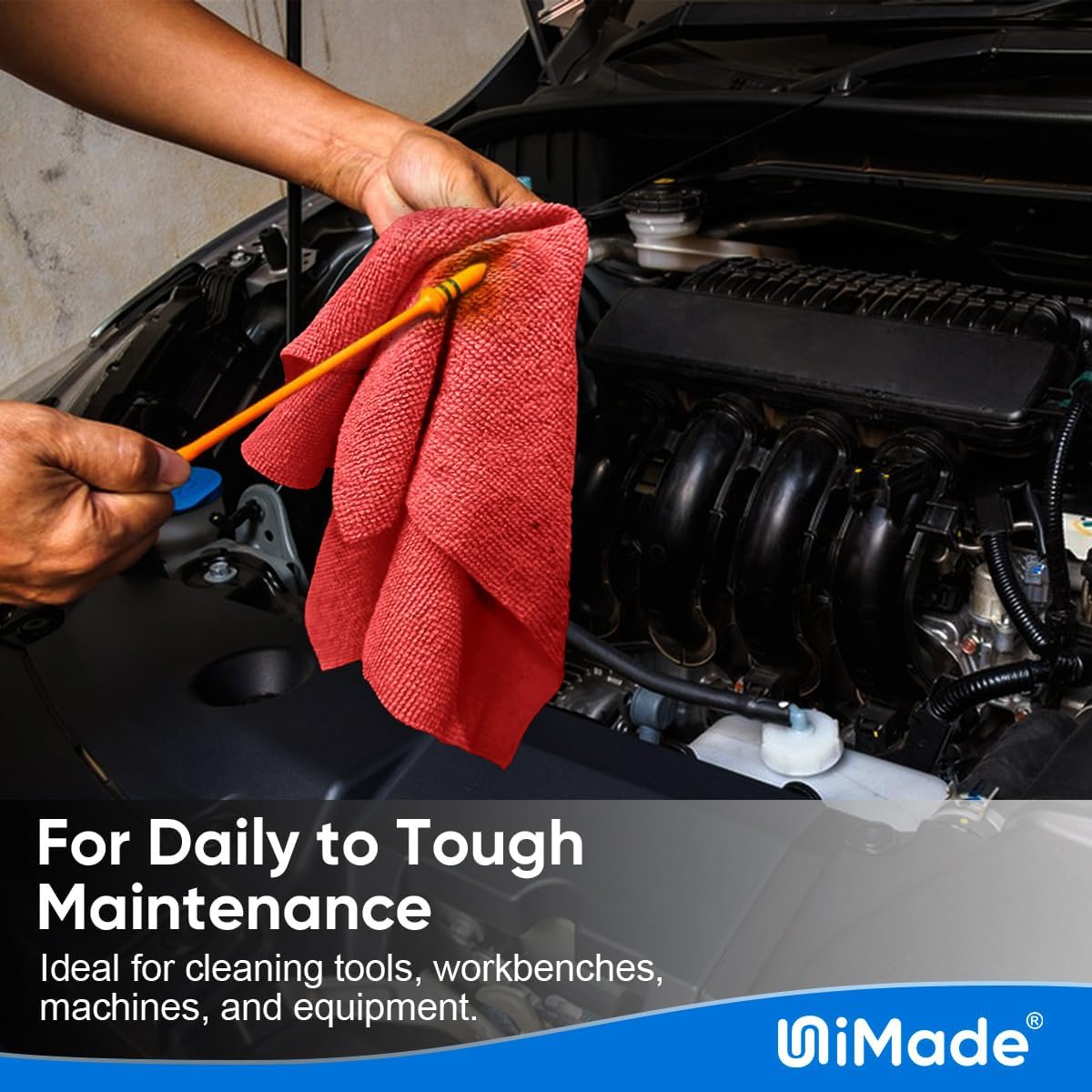 Shop Towel Rags, 20 Pack Reusable Shop Rags Bulk Microfiber Cleaning Cloth Lint Free Cleaning Towels for Car Kitchen Automotive Bar Mechanic Restaurant Garage, 11.5"x 11.5", Red