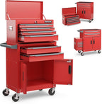 Goplus Tool Chest, 6 Drawers Extra Large Rolling Too Storage Cabinet with 4” Universal Lockable Wheels, Auto Lock, Protective Liner, 2-in-1 Heavy Duty Tool Box for Garage, Workshop