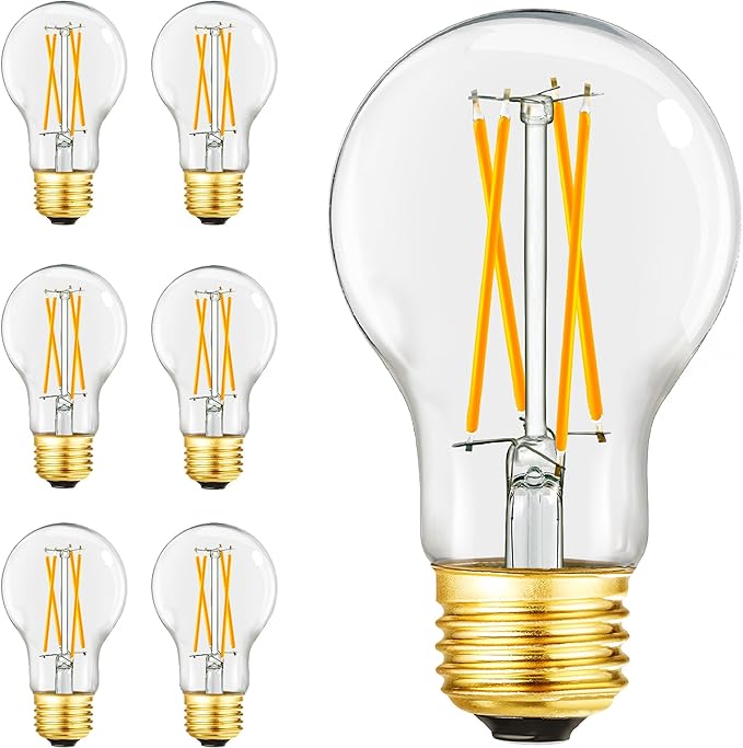 A19 Vintage LED Edison Light Bulbs 60 Watt, E26 Dimmable LED Filament Light Bulbs, Daylight White 5000K,6W Equal 60W Incandescent Bulbs,600LM, AC120V, A19 LED Bulb with 90 CRI,COCODI-6Pack (6W-5000K)