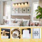 5 Light Modern Bathroom Light Fixtures Over Mirror, Black Gold Vanity Lights for Bathroom Wall Sconces with Milky White Glass Shades, E26 Socket (Bulbs Not Included)