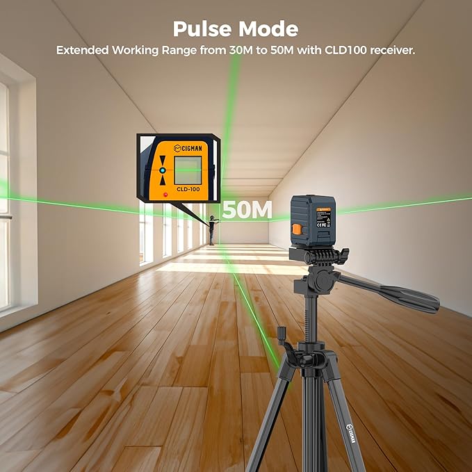 CIGMAN Laser Level with Tripod, (36.6 inch) 100Ft Self-Leveling Green Cross Line Laser, 150° Vertical Beam,Outdoor & Indoor Use – Picture Hanging, Tiling, Construction – Battery & Bag Included.