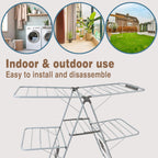 Large Capacity Double Drying Rack, Folding Rustproof Drying Rack with Non-Slip Clips and Drainage Shoe Rack, Height Adjustable, Airy and Quick Drying, Suitable for Balcony and Outdoor Use