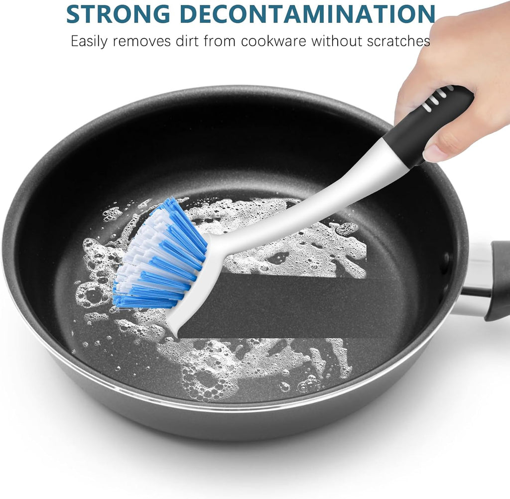 SetSail Dish Brush Set of 3 with Bottle Brush, Dish Scrub Brush with Long Handle Deep Cleaning Handle Brush with Scraper Tip for Kitchen Sink Dishes Bottle Cup Pot and Pans Tile Lines, Black Blue