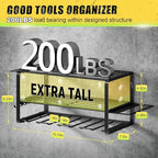 Power Tool Organizer Wall Mount - 200Lbs Load 3 Layers Storage Rack with 4 Drill Holders for Drills Cordless Tools. Heavy Duty Iron Garage Tool Organizer Storage for Workshop Shed Pegboard Basement