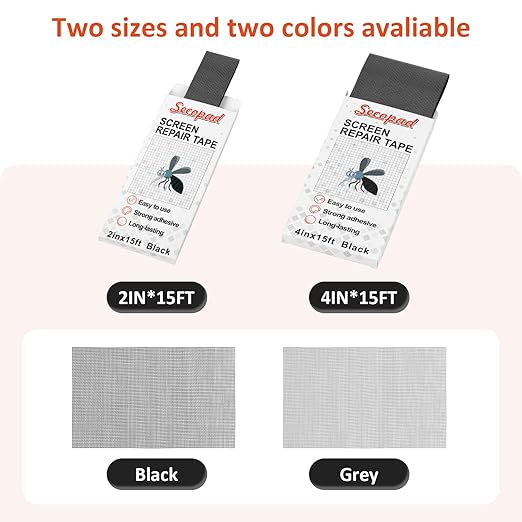 Grey Screen Repair Tape, 4" X 180" (15FT) Window Screen Door Repair Kit, Strong Adhesive Fiberglass Patch Tape Mesh