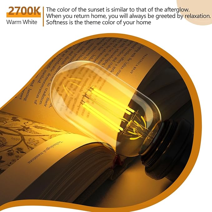 4 Pack T45 Dimmable LED Edison Bulbs, Vintage LED Filament Bulbs 4W Equivalent 40W, 110-130V E26 Base 2700K Warm White Light, CRI 90+ Clear Glass Small Bulbs, Great for Home Office Bar.
