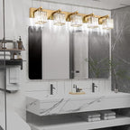 Aipsun Bathroom Vanity Lights Fixtures Crystal Vanity Light 5 Light Modern Brass Bathroom Lighting Fixtures (Exclude Bulb)