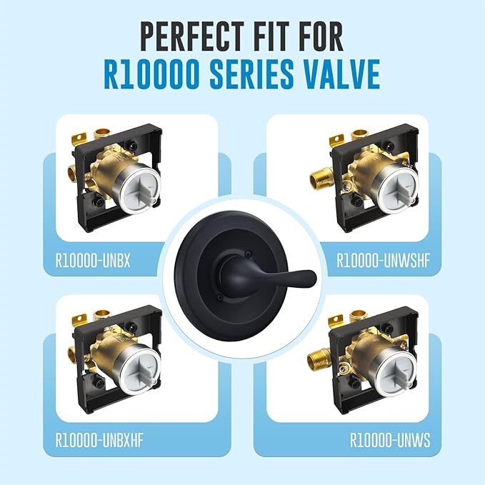 Replacement for Delta Classic 13 Series Single-Function Trim Kit, T13020-BL Matte Black Shower Handle, Fit Delta Shower Valve R10000 Series (2 Style of Cartridge Included)