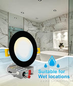 NUWATT 12 Pack, 6 Inch Ultra-Thin Black LED Recessed Lighting, 5CCT 2700K/3000K/3500K/4000K/5000K Selectable, 1050LM, 15W, Water Resistant, IC Rated, Dimmable Canless Slim Wafer Light with J-Box, ETL