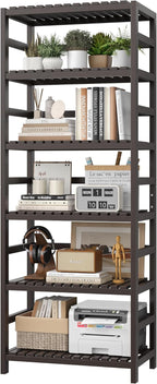 FOTOSOK 6-Tier Bamboo Shelf, Bamboo Bookcase with Adjustable Shelves, Free Standing Storage Shelf Unit, Plant Flower Stand for Kitchen, Bathroom, Home Office, Vintage