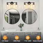 3-Light Bathroom Light Fixtures, Coastal Vanity Lights with Crystal Glass Shade, Black Bathroom Wall Lamp for Mirror Kitchen Hallway Bedroom