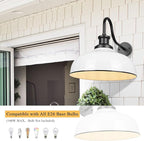 Outdoor Gooseneck Barn Light,16 Inch Dome Outdoor Wall Sconce Farmhouse Exterior Wall Mount Light Vintage Wall Lighting Fixture Industrial Wall Lantern for Porch, Entryway, Garage, RZ007L WH