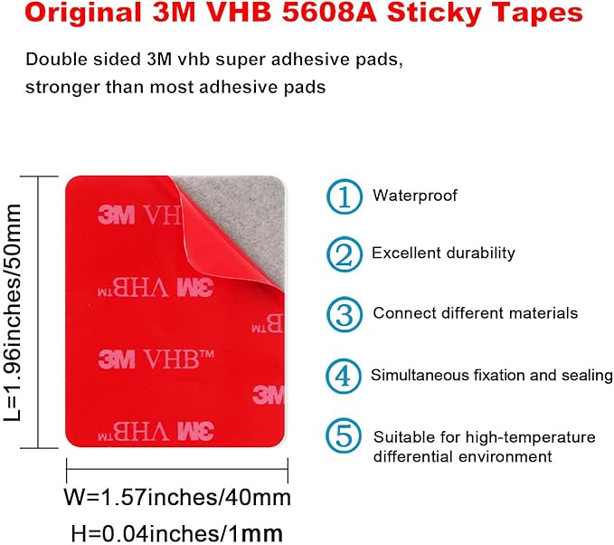 OAPRIRE 3M Double Sided Adhesive Tape Pads 20 PCS Multipurpose 3M VHB Sticky Adhesive Pads Replacement Mounting Tape with Stainless Steel Folding Scissors and Storage Box - 1.96 in x 1.57 in