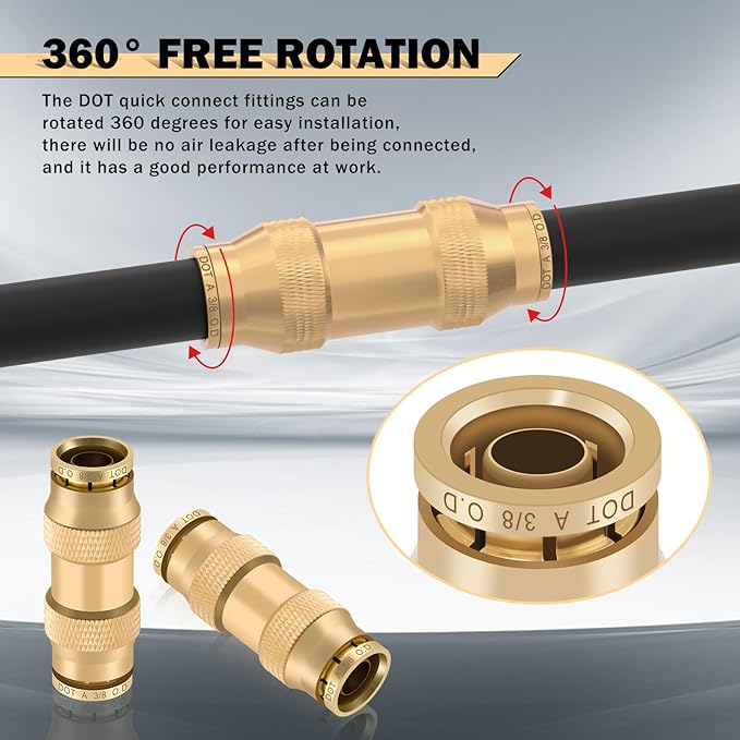 CheeMuii 23 PCS Brass DOT Air Line Fittings with 30FT 1/4" and 20FT 3/8" DOT Air Line Kit Push Lock Quick Connect Fittings with Pneumatic Tubing Set