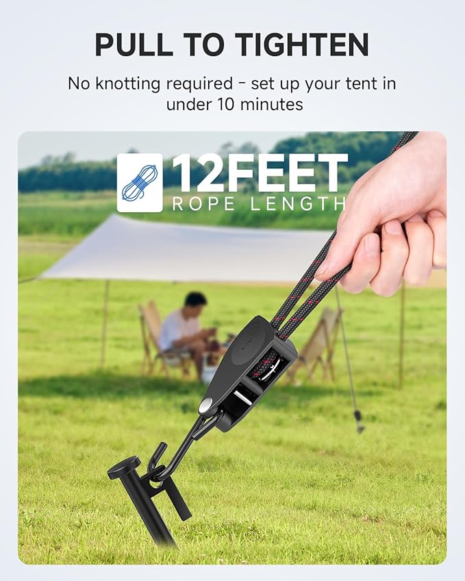 Fondwell 1/4" Rope Tie-Downs Ratchet Straps: 12 Pack of Heavy Duty Adjustable Hangers for Various Hanging and Strapping