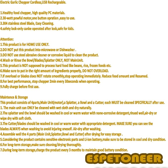 Electric Garlic Chopper, Cordless USB Chargeable Mini Food Processors 250ML (White)