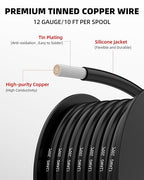 NAOEVO 12 Gauge Wire 60ft, 12 AWG Wire 6 Colors 10ft Each Spool, Flexible Silicone Tinned Copper Electrical Cable, Wiring kit for Breadboard/Automotive/DIY/Battery, 200℃