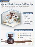 42 Inch Low Profile Ceiling Fan no Lights, Brown Farmhouse Ceiling Fan with Remote, 6-Speeds, Quiet Reversible DC Motor, Indoor/Outdoor Ceiling Fans with Remote for Bedroom, Patio, Living Room